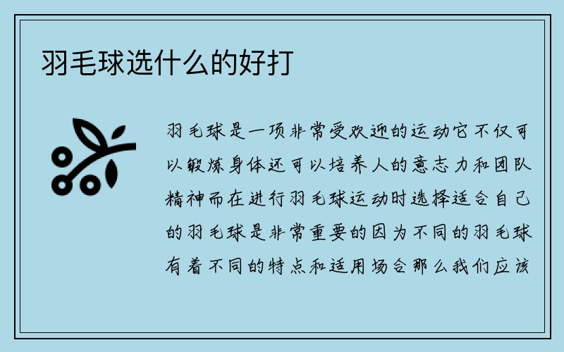 羽毛球选什么的好打